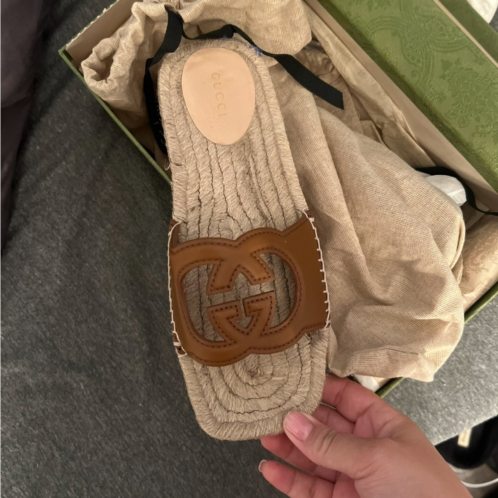 Gucci Tan Espadrille Sandals